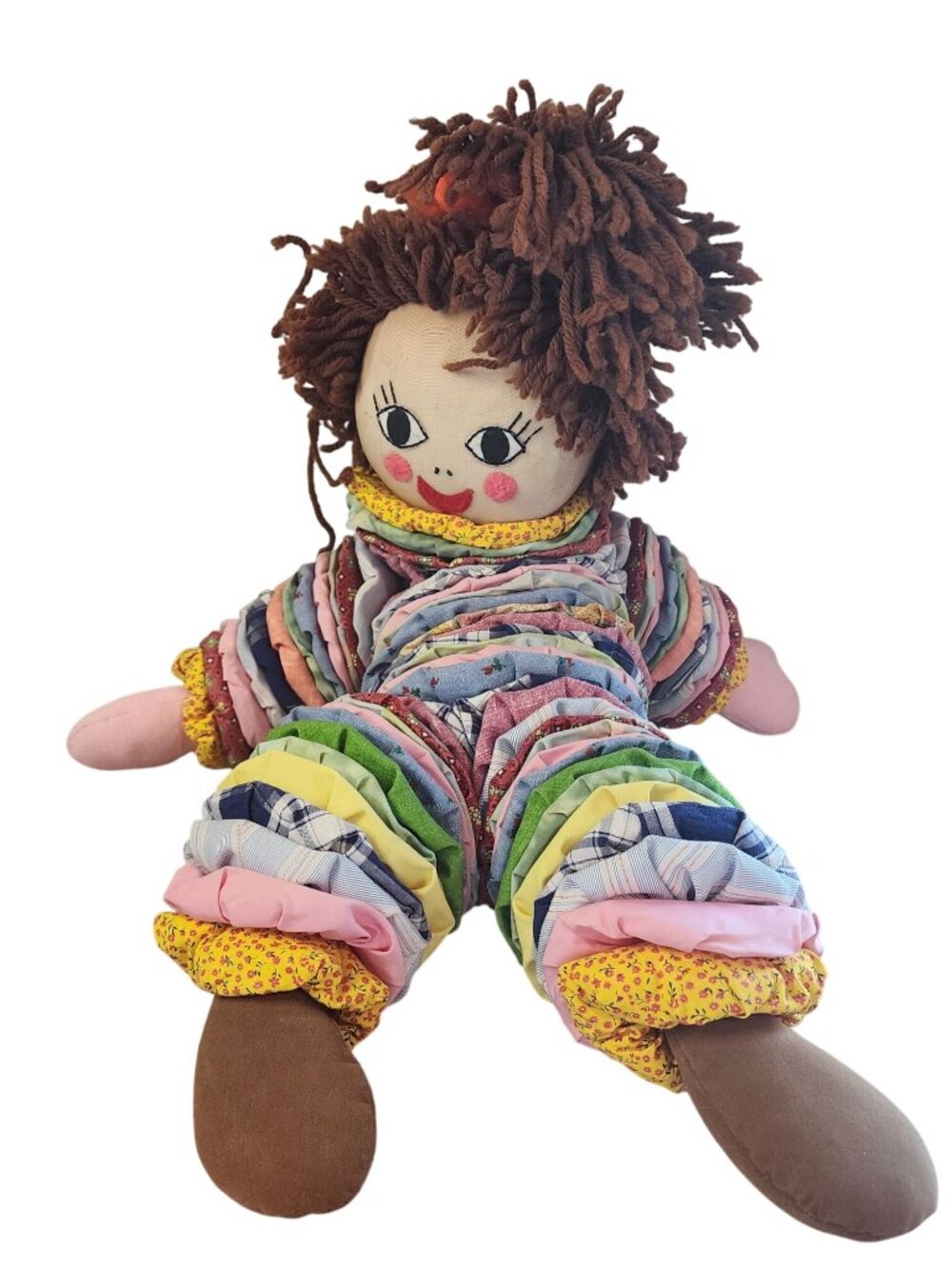 Handmade Fabric Blonde Doll Yoyo Jester Rag Toy Bouncy Puffy Stuffed Decorative